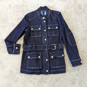 White House Black Market Women's Jean Jacket Size 6 Zipped Denim Tunic Academia